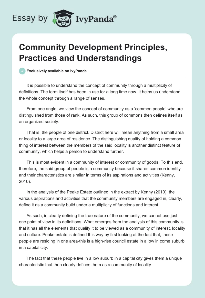 Community Development Principles, Practices and Understandings. Page 1