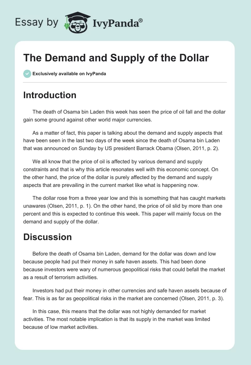 The Demand and Supply of the Dollar. Page 1