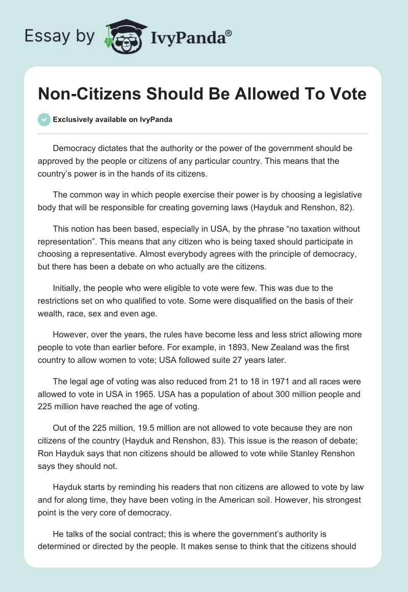 Non-Citizens Should Be Allowed To Vote. Page 1