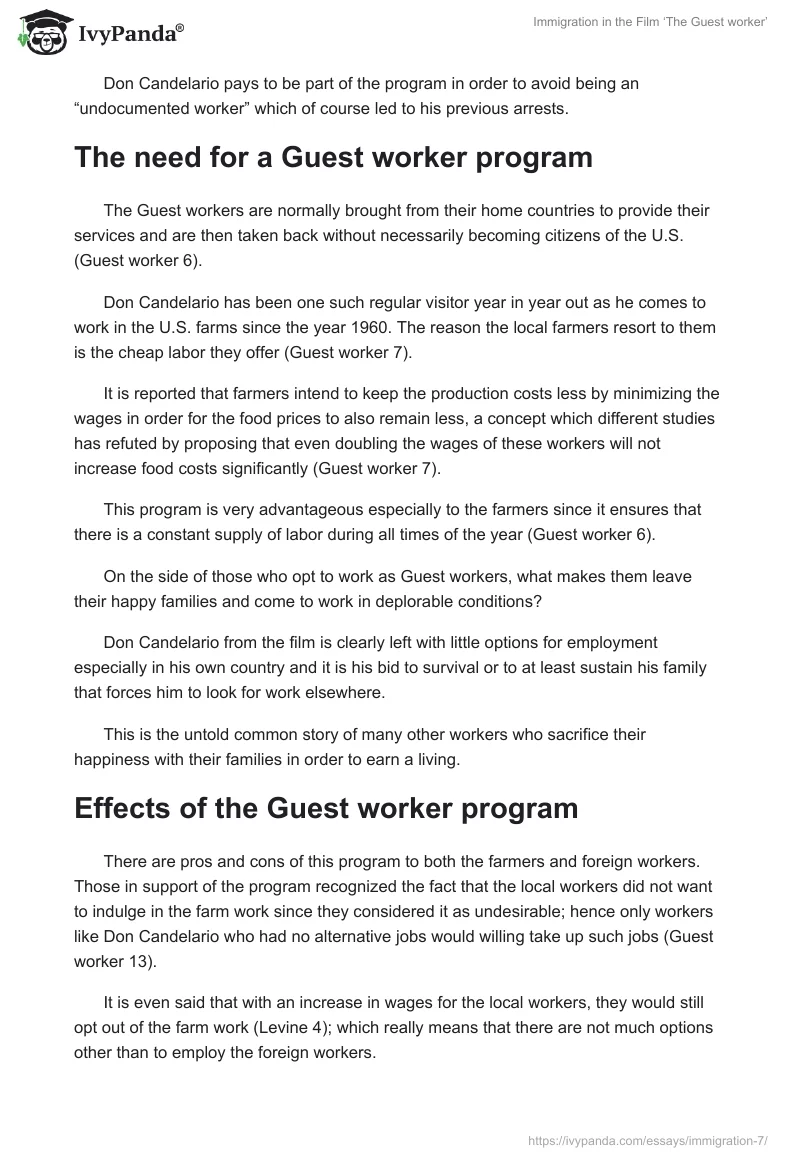 Immigration in the Film ‘The Guest worker’. Page 2