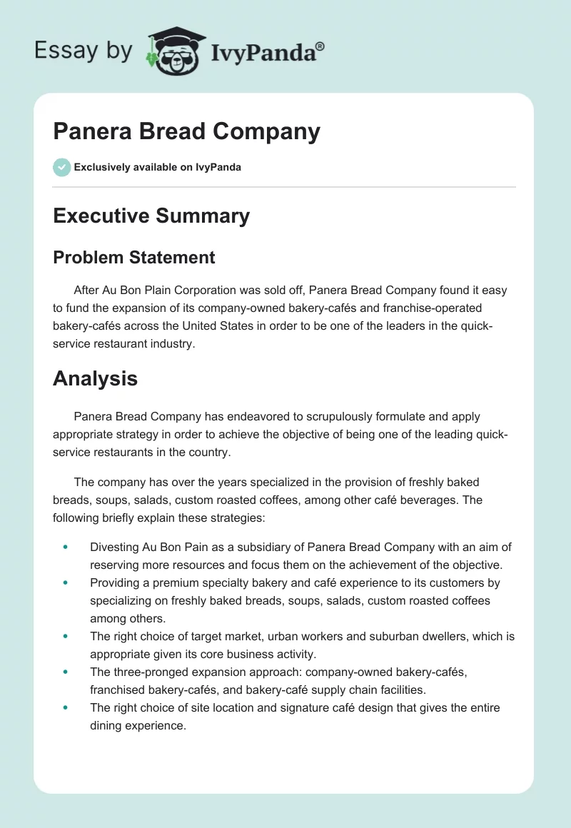 Panera Bread Company. Page 1