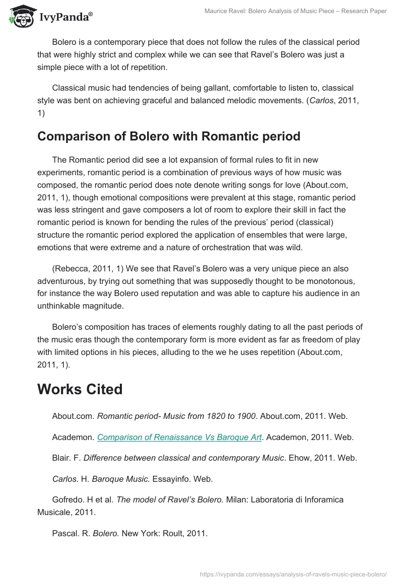 Maurice Ravel: Bolero Analysis of Music Piece – Research Paper. Page 4