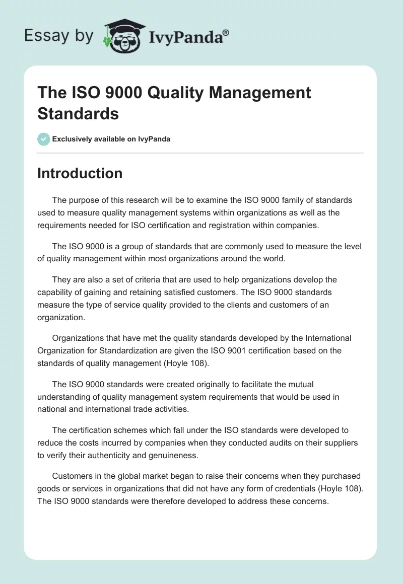 The ISO 9000 Quality Management Standards. Page 1
