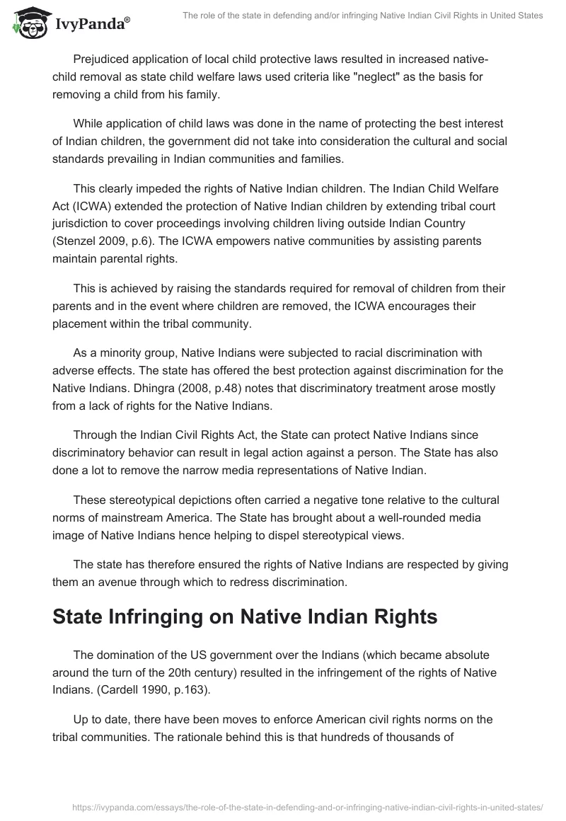 The role of the state in defending and/or infringing Native Indian Civil Rights in United States. Page 4