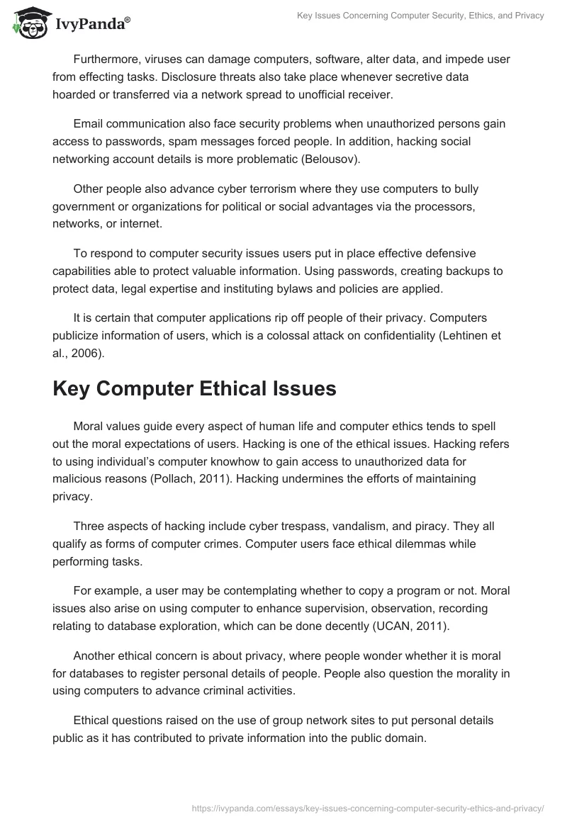Key Issues Concerning Computer Security, Ethics, and Privacy. Page 3