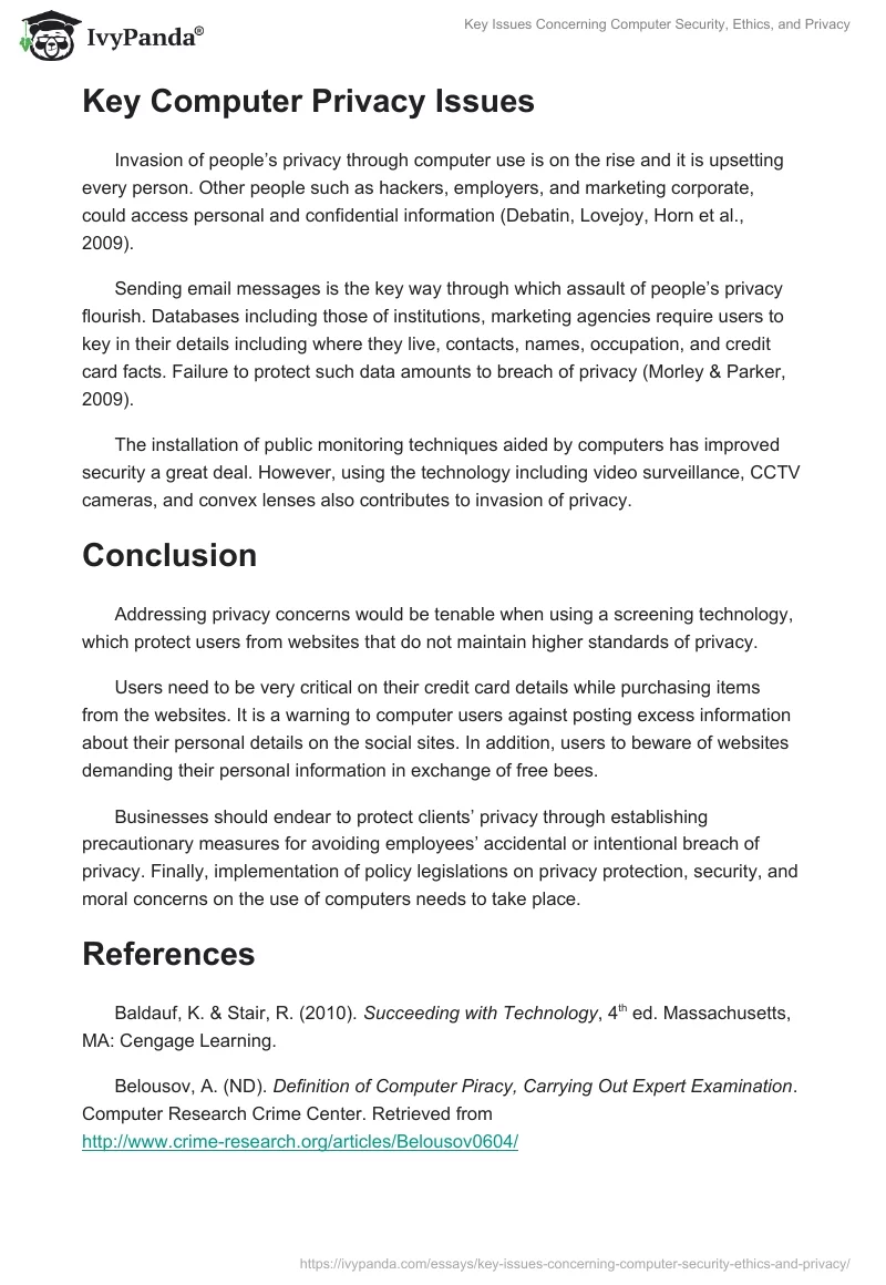 Key Issues Concerning Computer Security, Ethics, and Privacy. Page 4