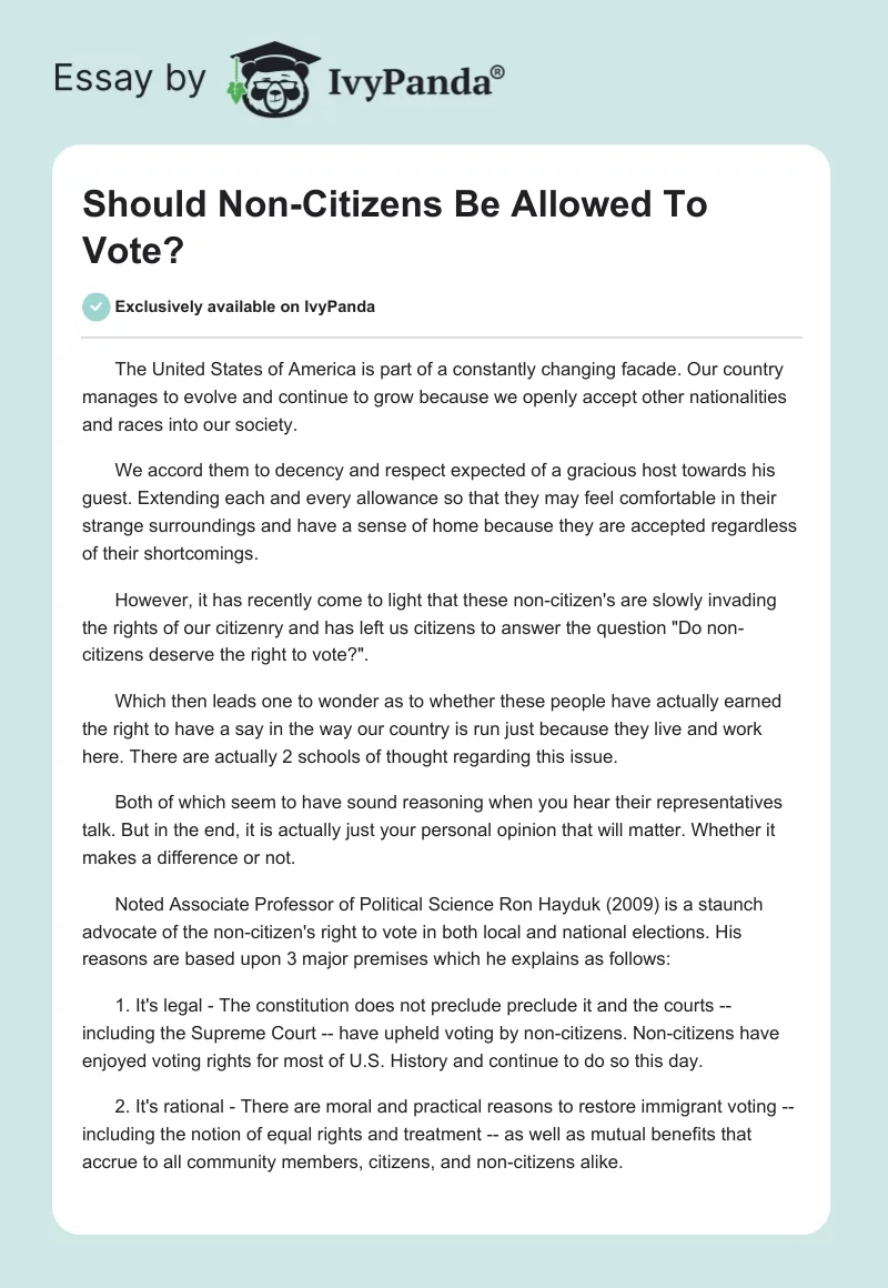 Should Non-Citizens Be Allowed To Vote?. Page 1