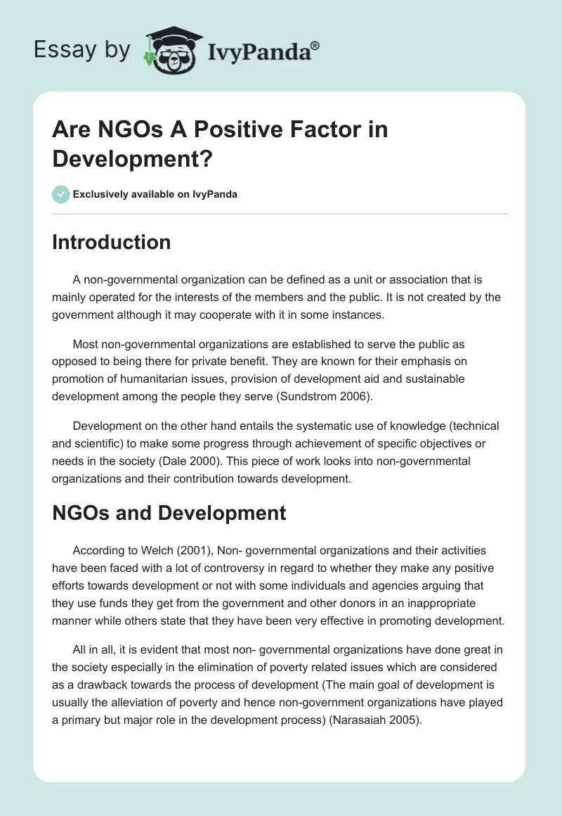 Are NGOs A Positive Factor in Development?. Page 1