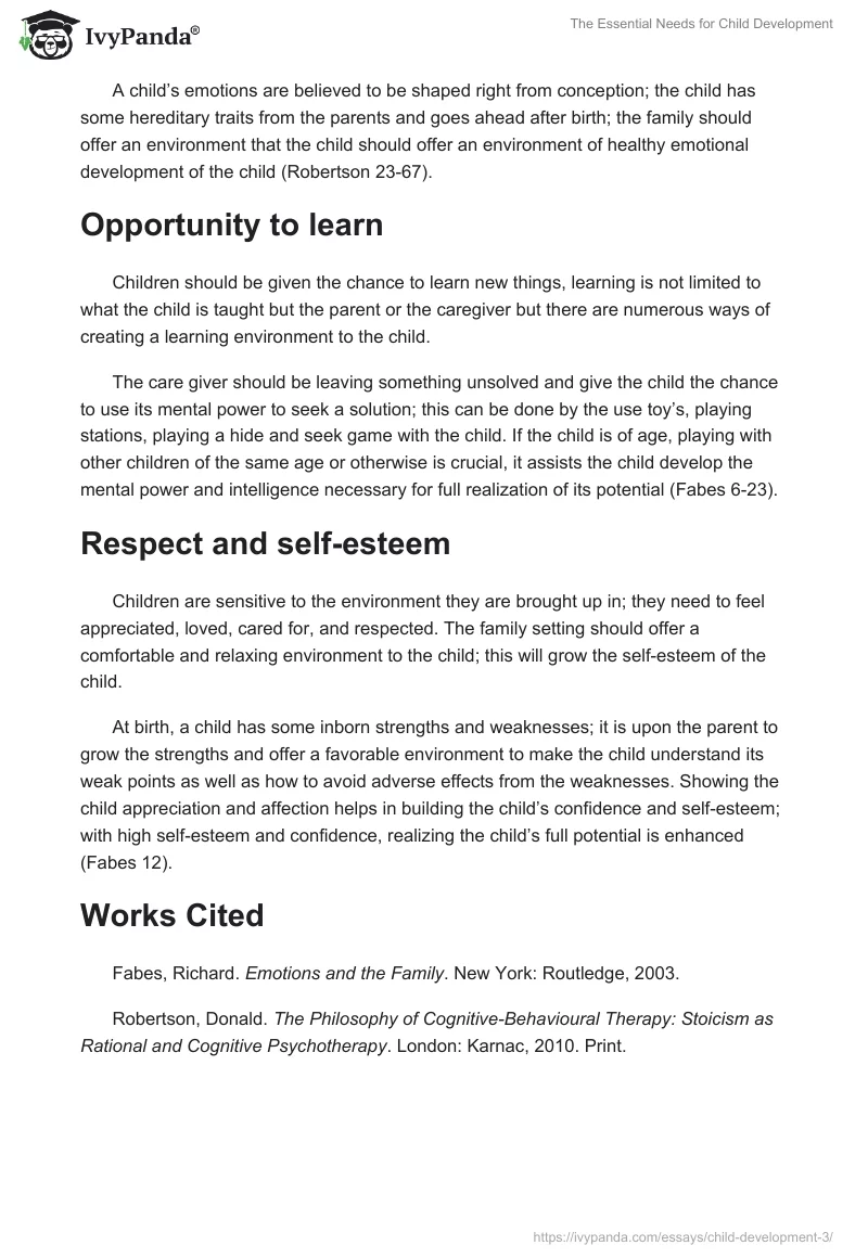The Essential Needs for Child Development. Page 2