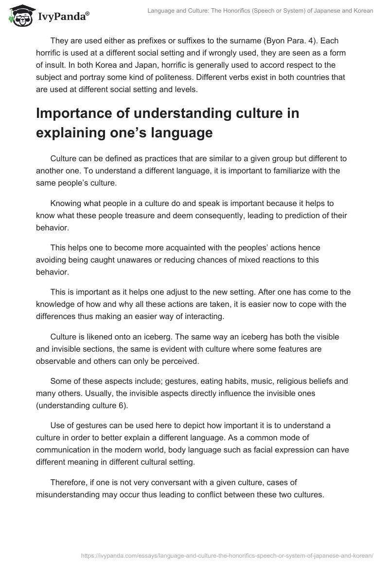 Language and Culture: The Honorifics (Speech or System) of Japanese and Korean. Page 2
