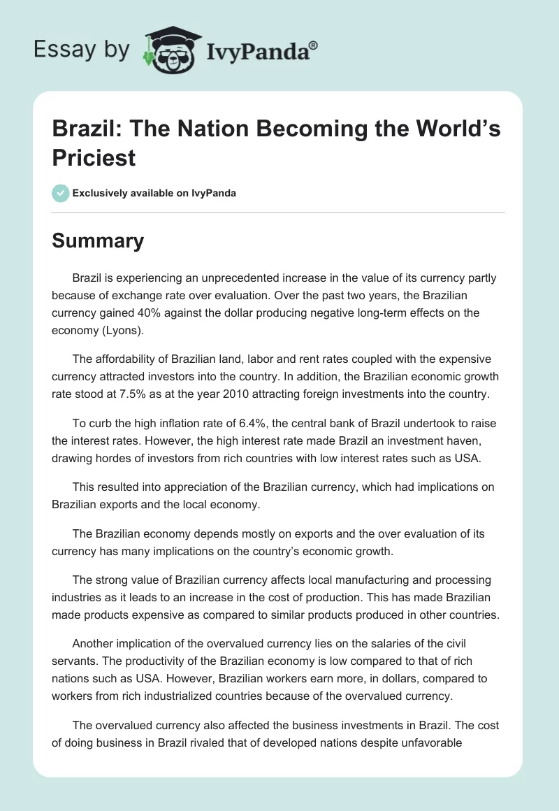 Brazil: The Nation Becoming the World’s Priciest. Page 1