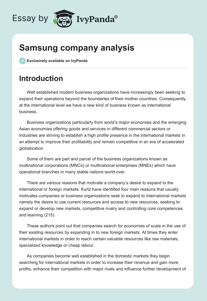 Samsung company analysis. Page 1