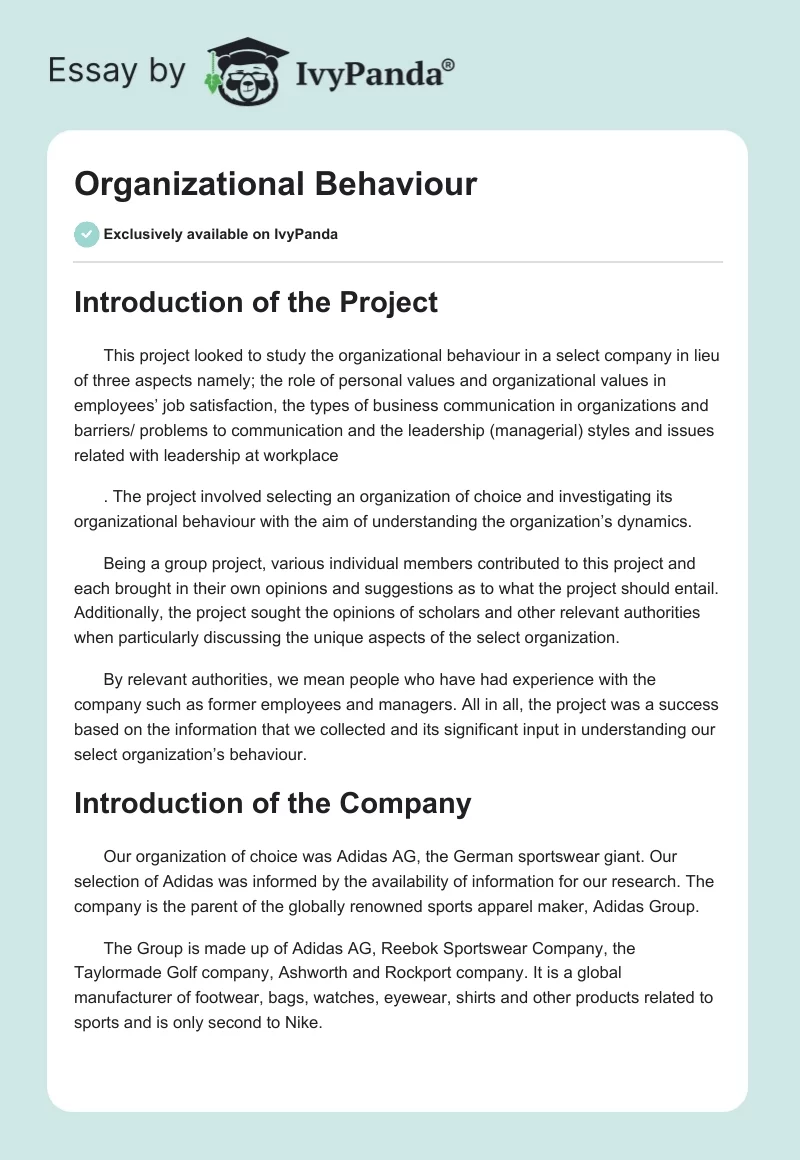 Organizational Behaviour. Page 1