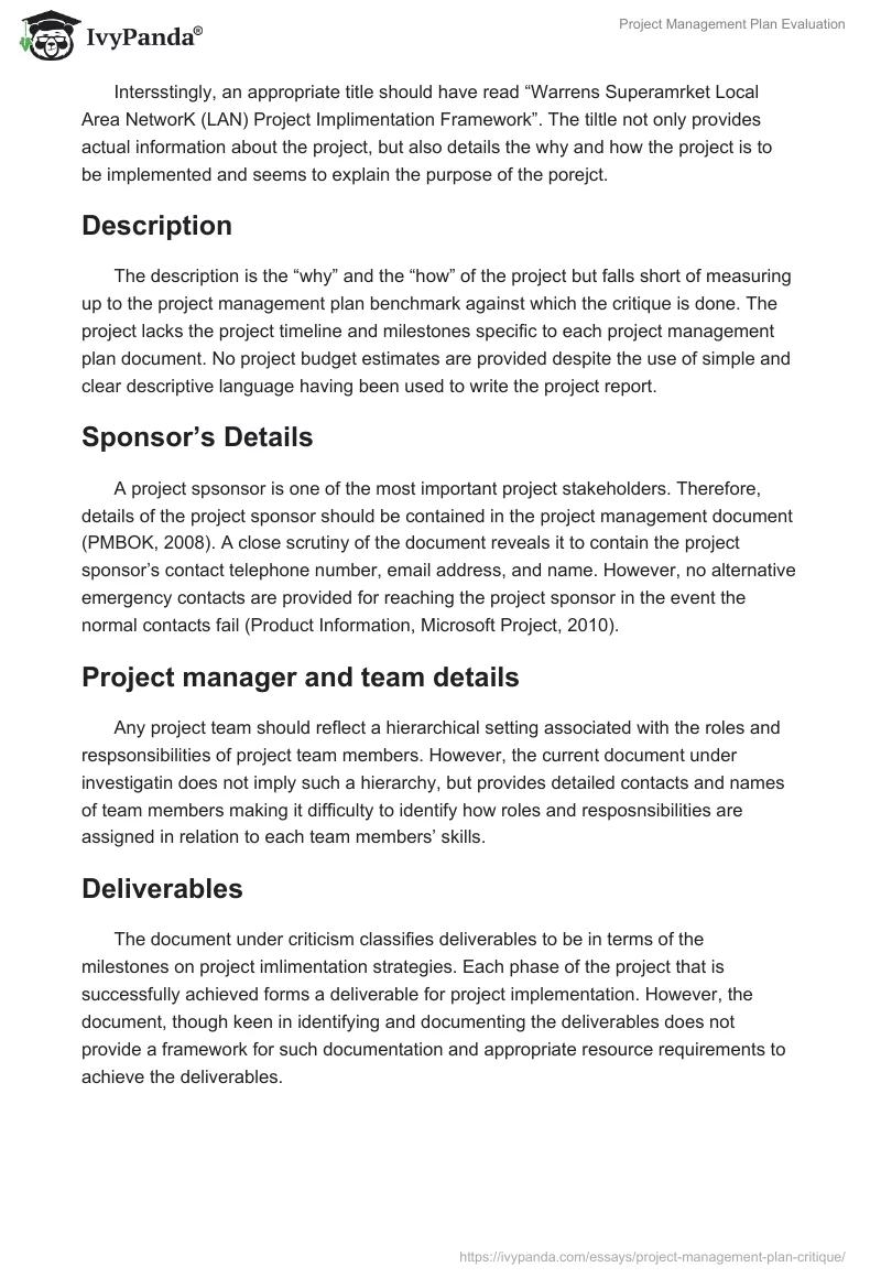 Project Management Plan Evaluation. Page 2
