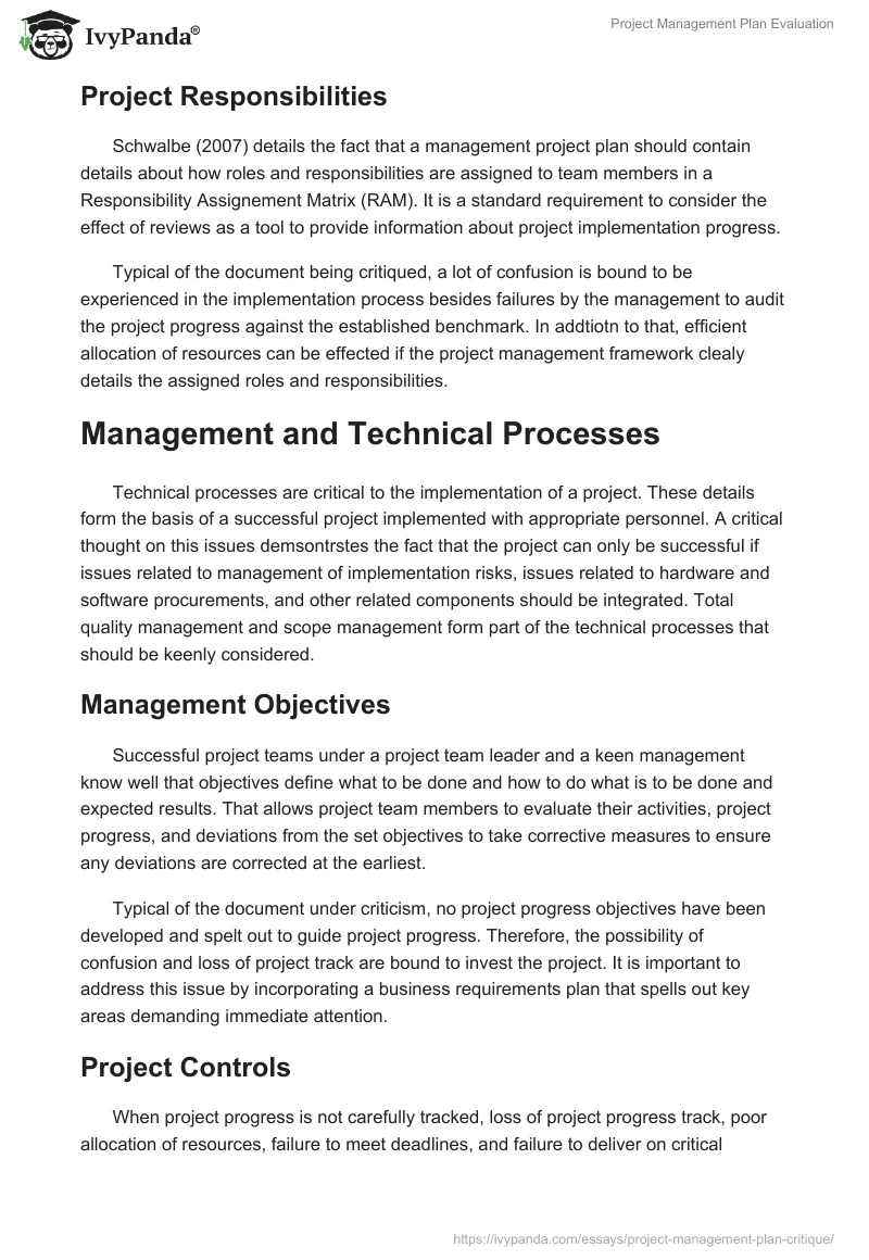 Project Management Plan Evaluation. Page 4