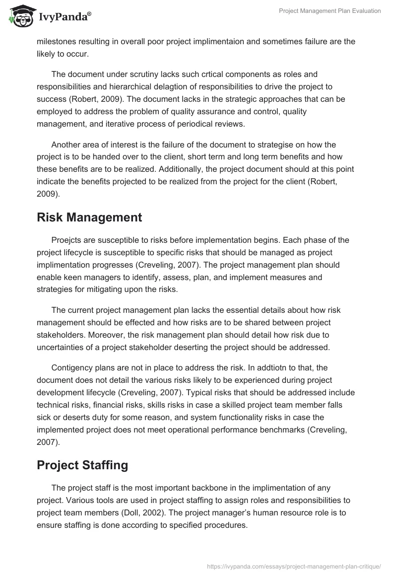 Project Management Plan Evaluation. Page 5