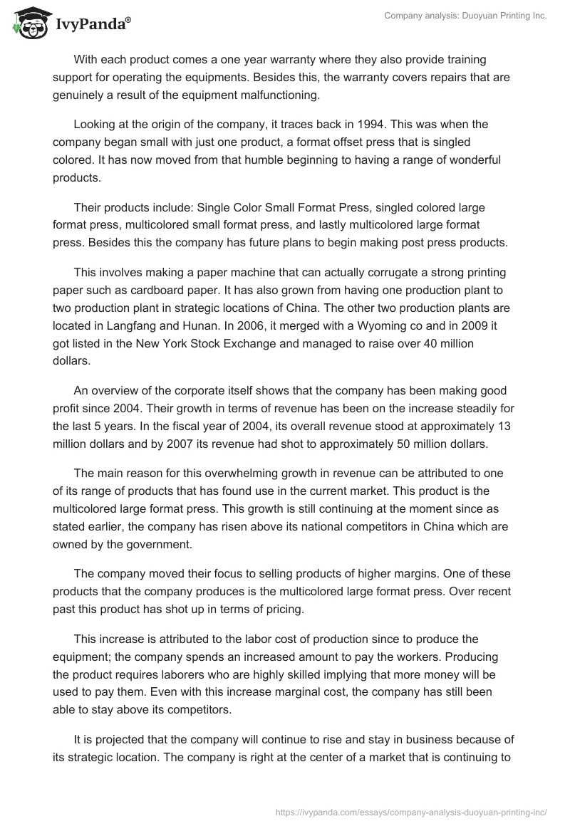 Company analysis: Duoyuan Printing Inc.. Page 2