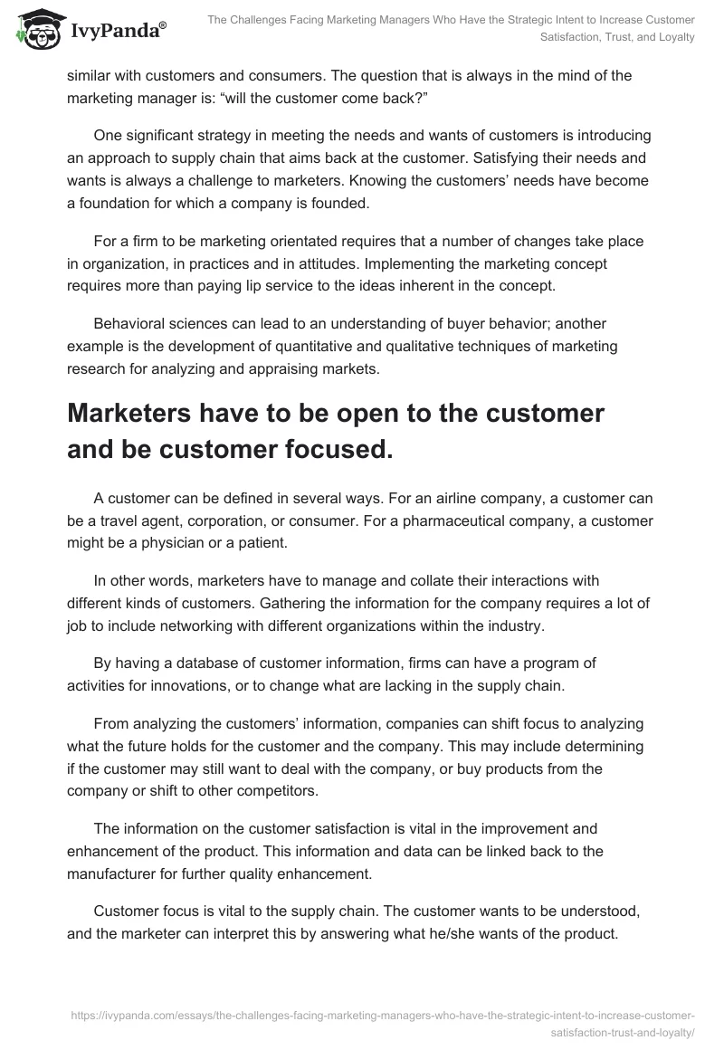 The Challenges Facing Marketing Managers Who Have the Strategic Intent to Increase Customer Satisfaction, Trust, and Loyalty. Page 5