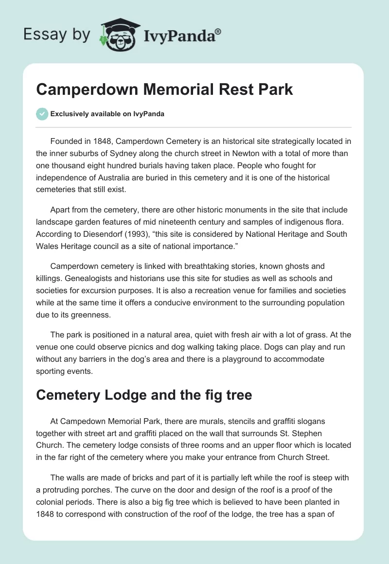 Camperdown Memorial Rest Park. Page 1