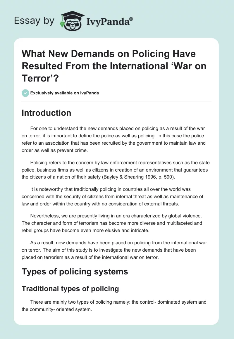 What New Demands on Policing Have Resulted From the International ‘War on Terror’?. Page 1