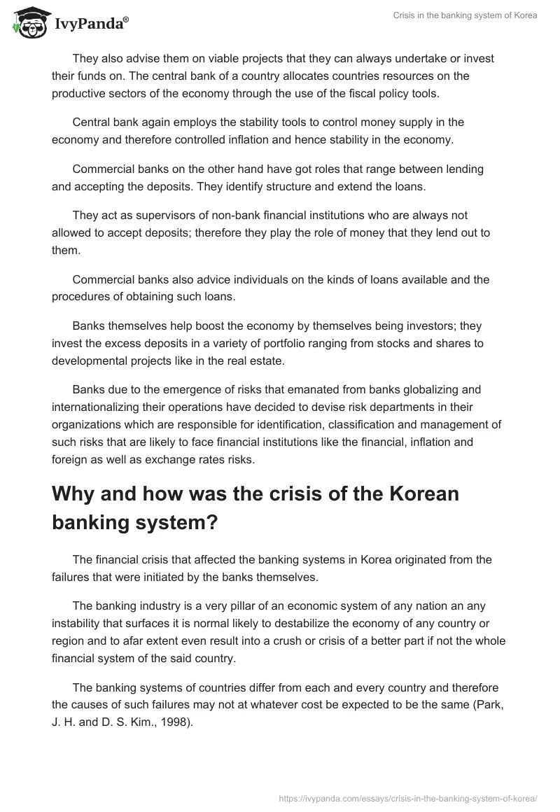 Crisis in the Banking System of Korea. Page 2