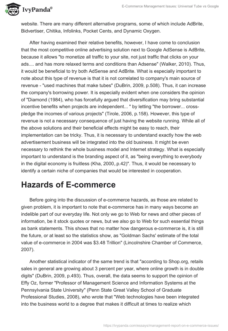 E-Commerce Management Issues: Universal Tube vs. Google. Page 5