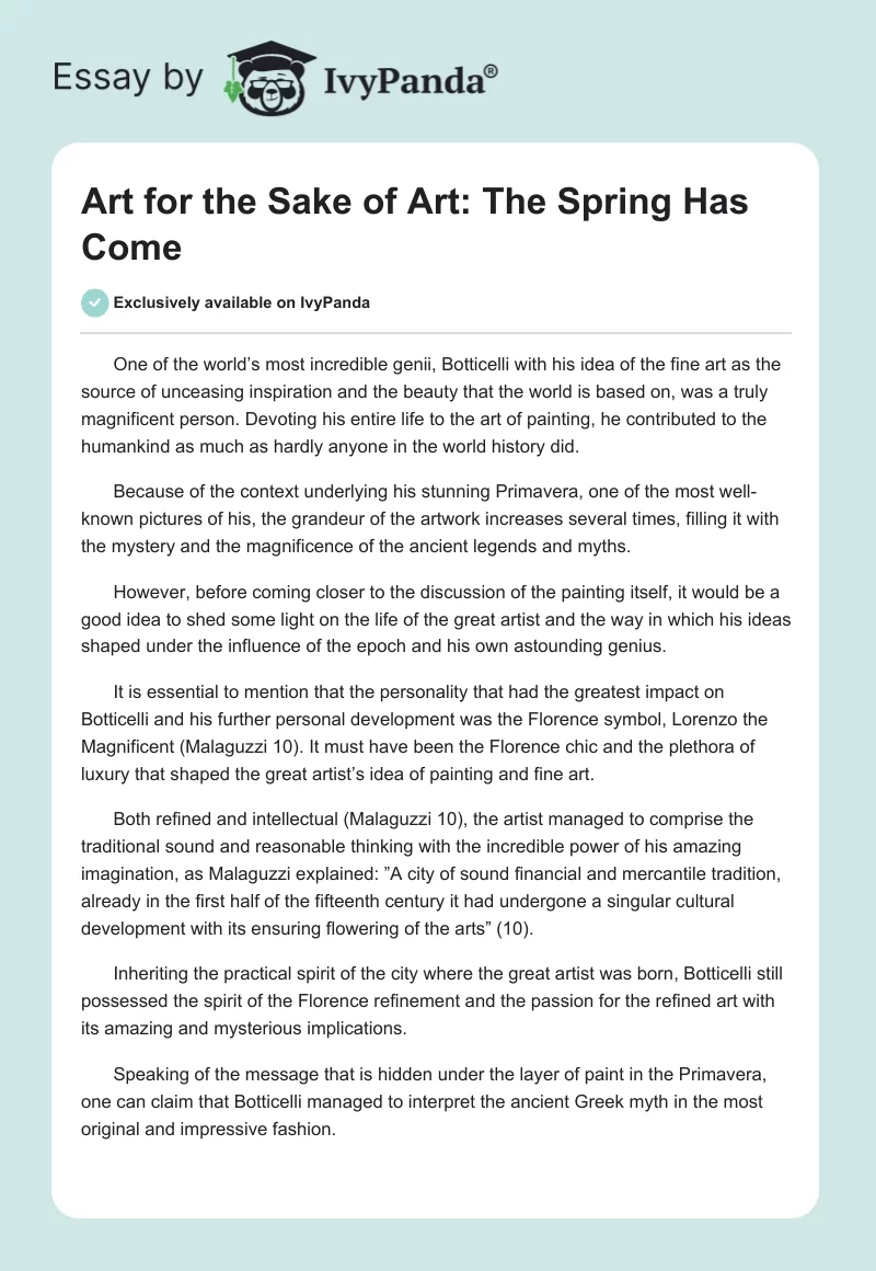 Art for the Sake of Art: The Spring Has Come. Page 1