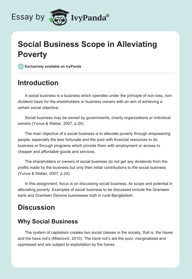 Social Business Scope in Alleviating Poverty. Page 1
