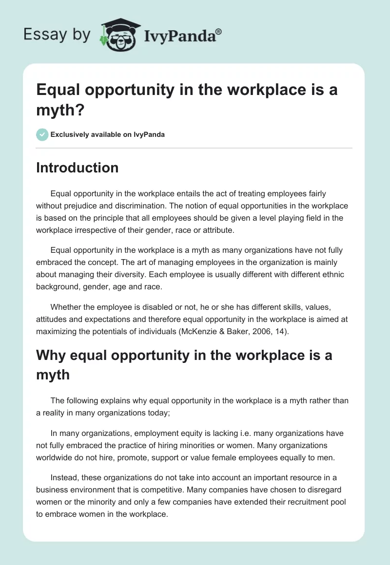 Equal opportunity in the workplace is a myth?. Page 1