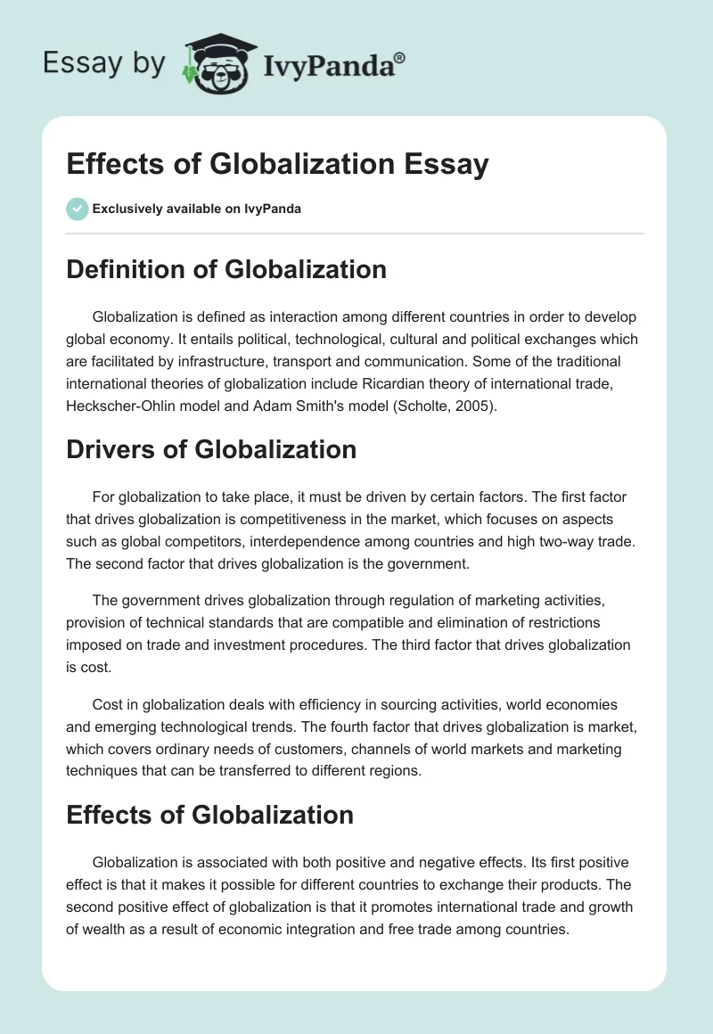 cause and effect of globalization essay