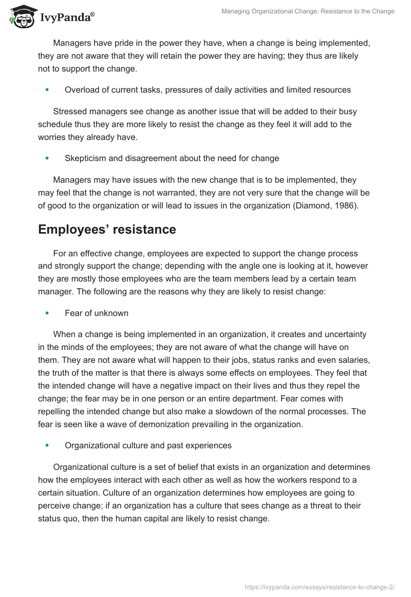 Managing Organizational Change: Resistance to the Change. Page 2