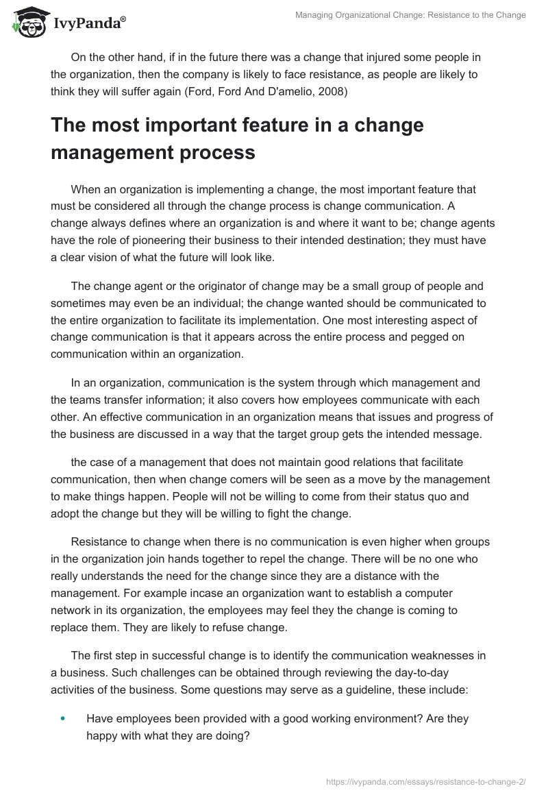 Managing Organizational Change: Resistance to the Change. Page 3