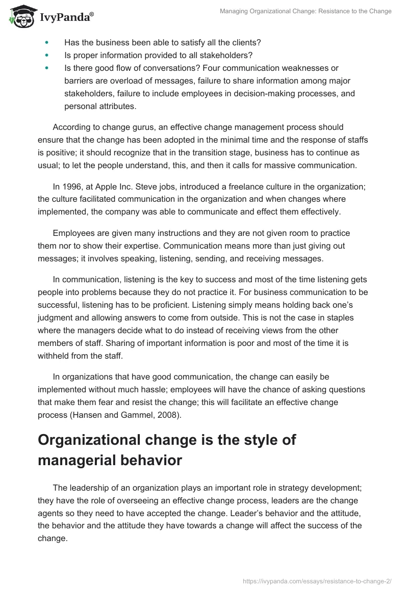Managing Organizational Change: Resistance to the Change. Page 4
