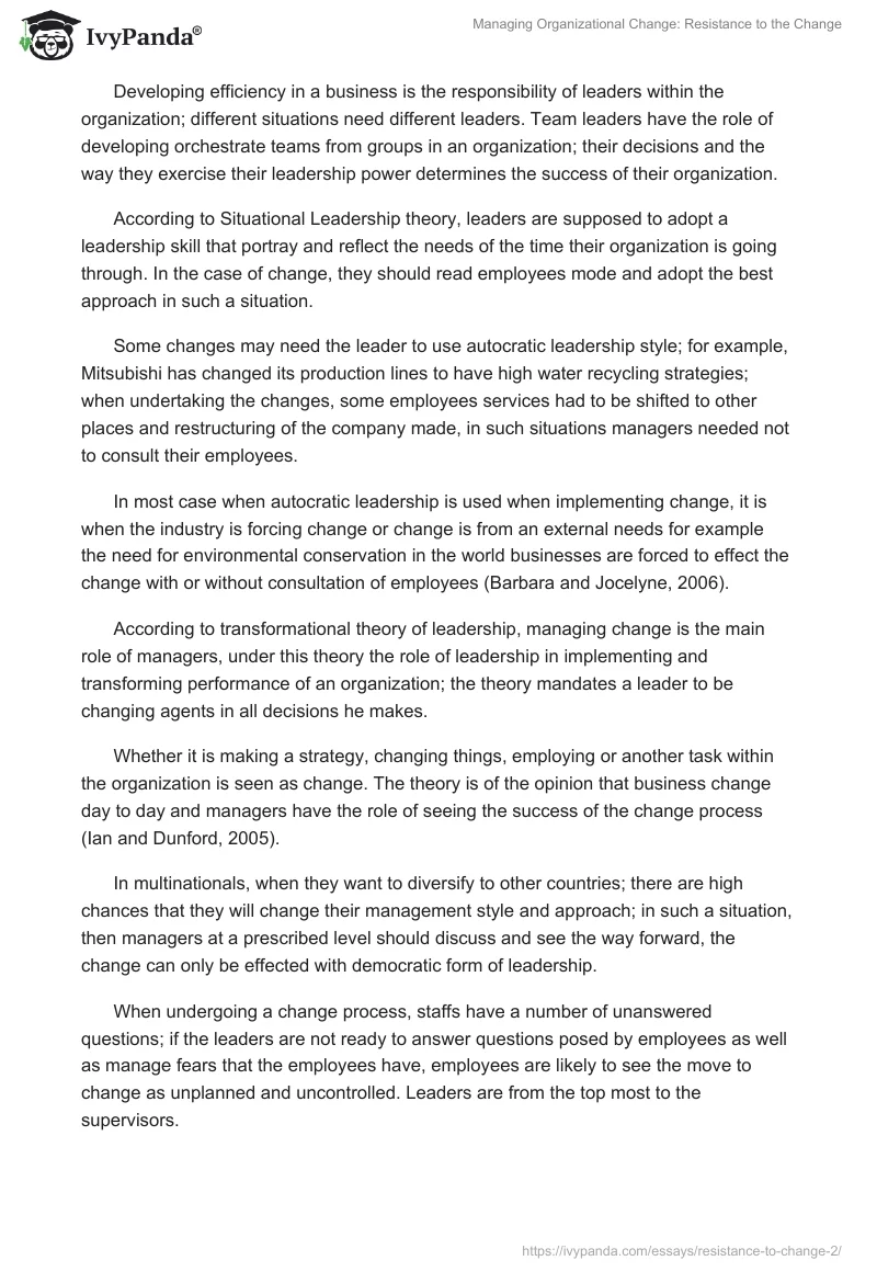 Managing Organizational Change: Resistance to the Change. Page 5