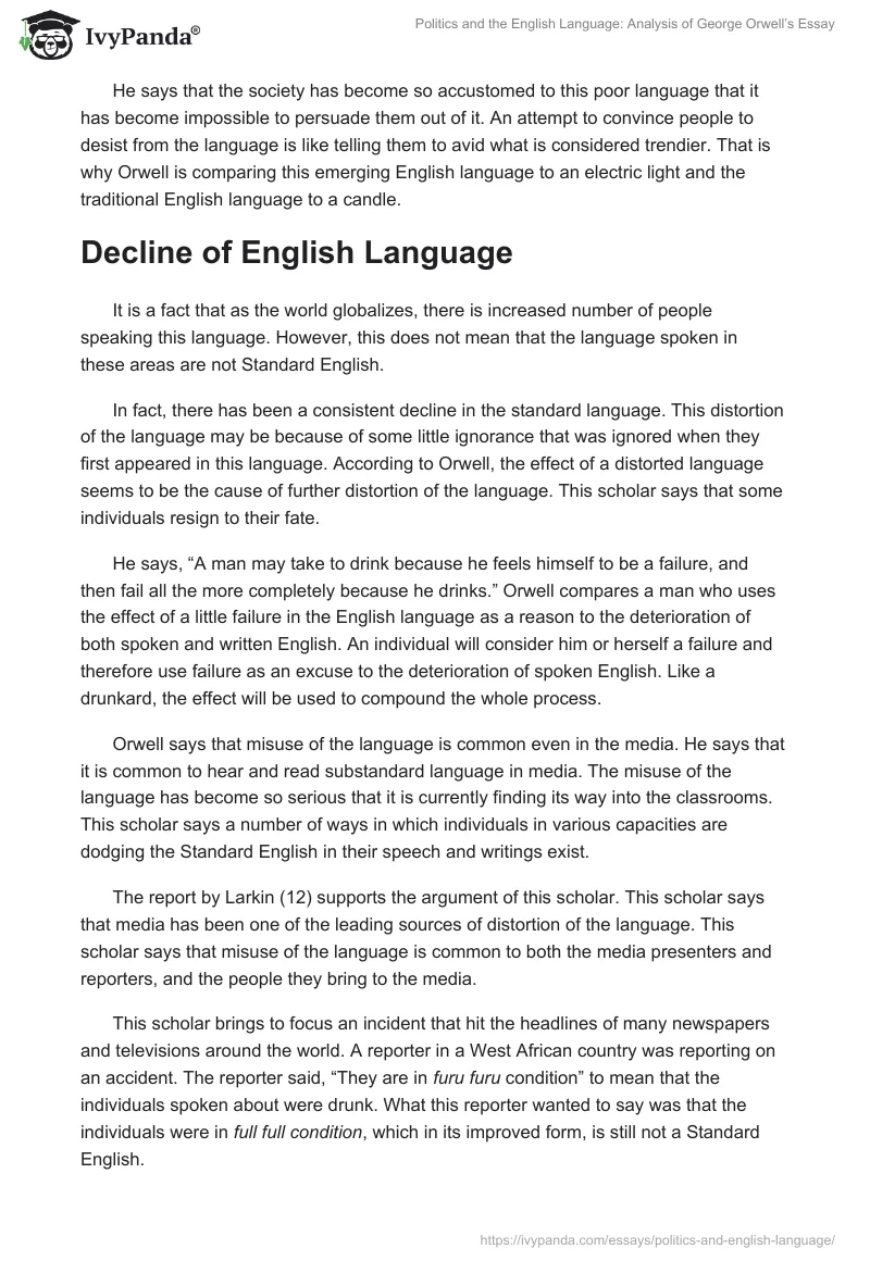 Politics and the English Language: Analysis of George Orwell’s Essay. Page 2