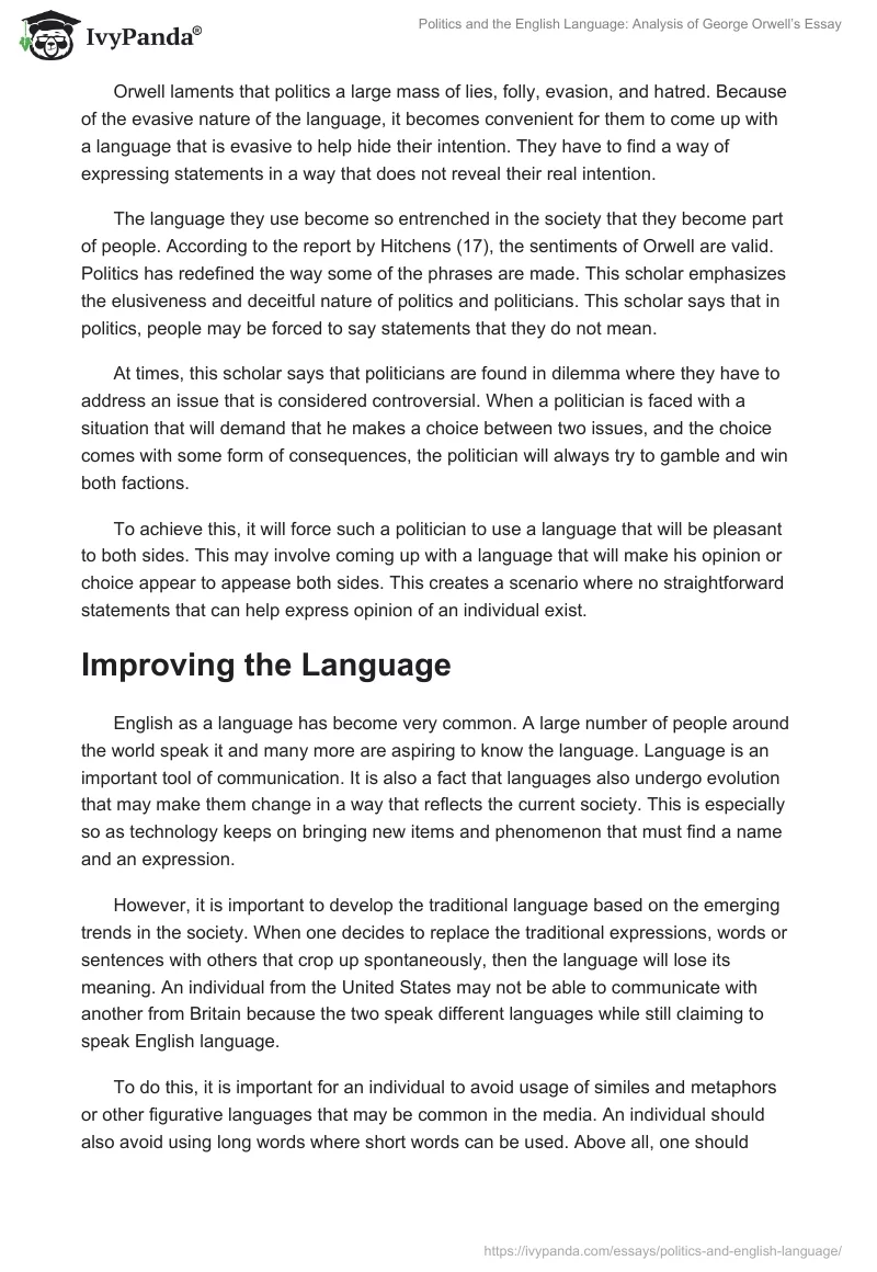 Politics and the English Language: Analysis of George Orwell’s Essay. Page 4