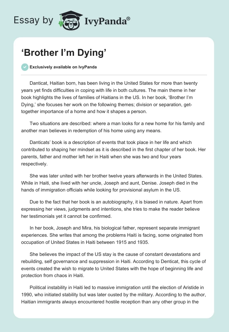‘Brother I’m Dying’. Page 1