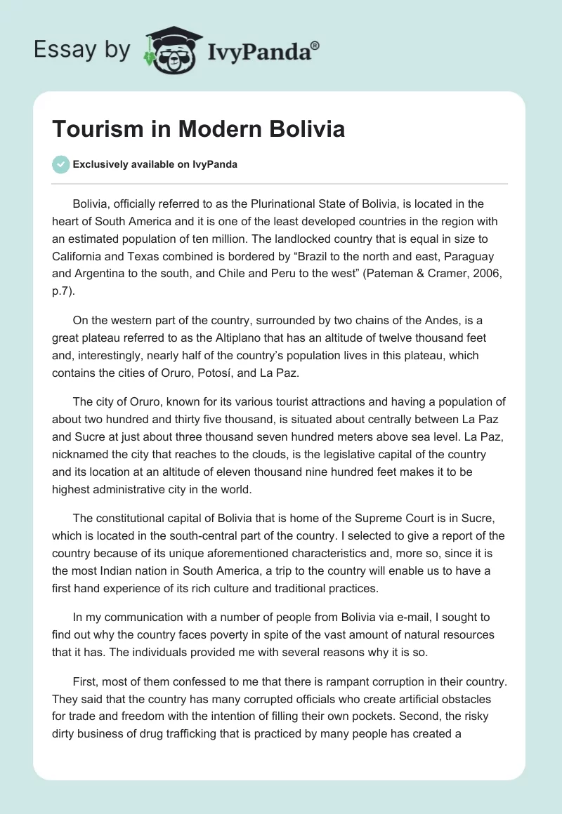 Tourism in Modern Bolivia. Page 1