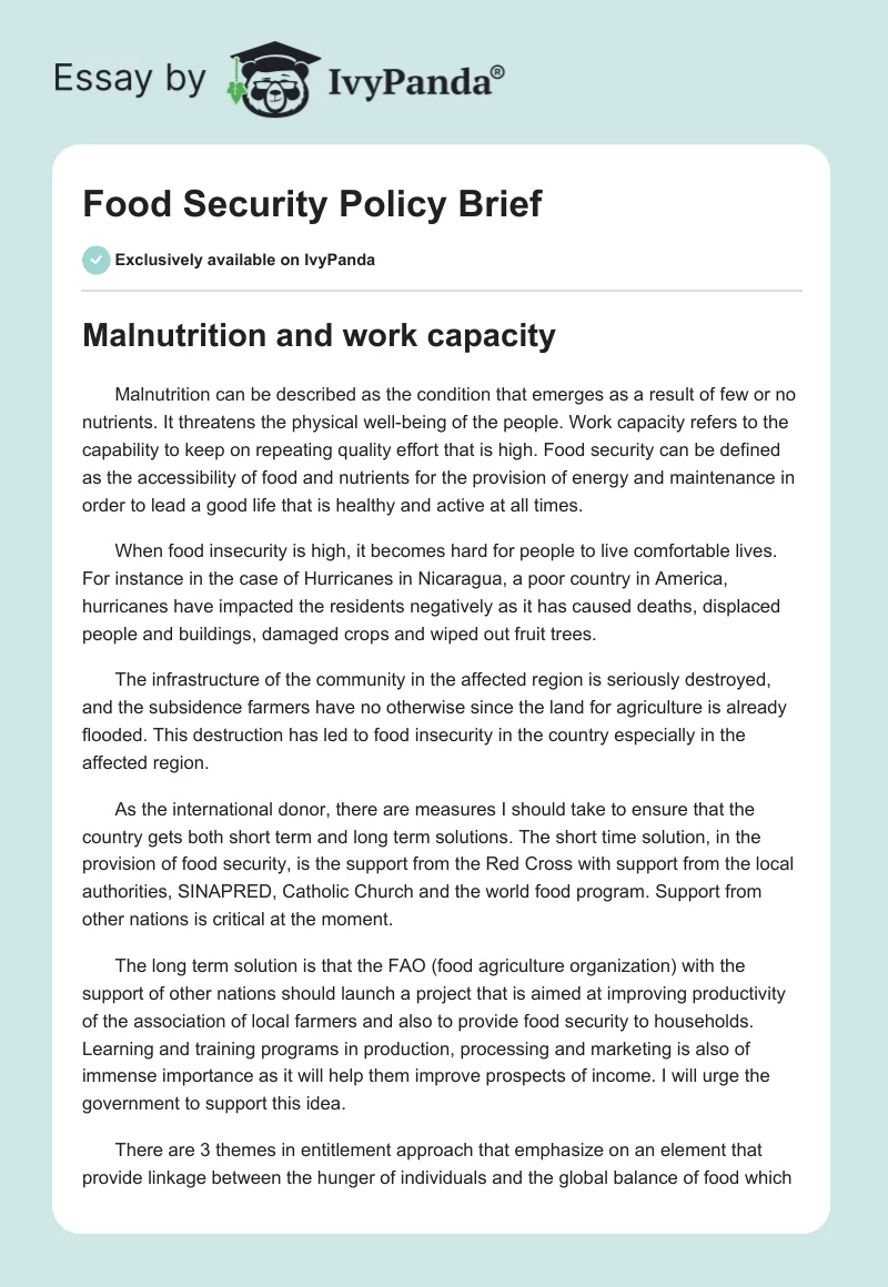 Food Security Policy Brief. Page 1