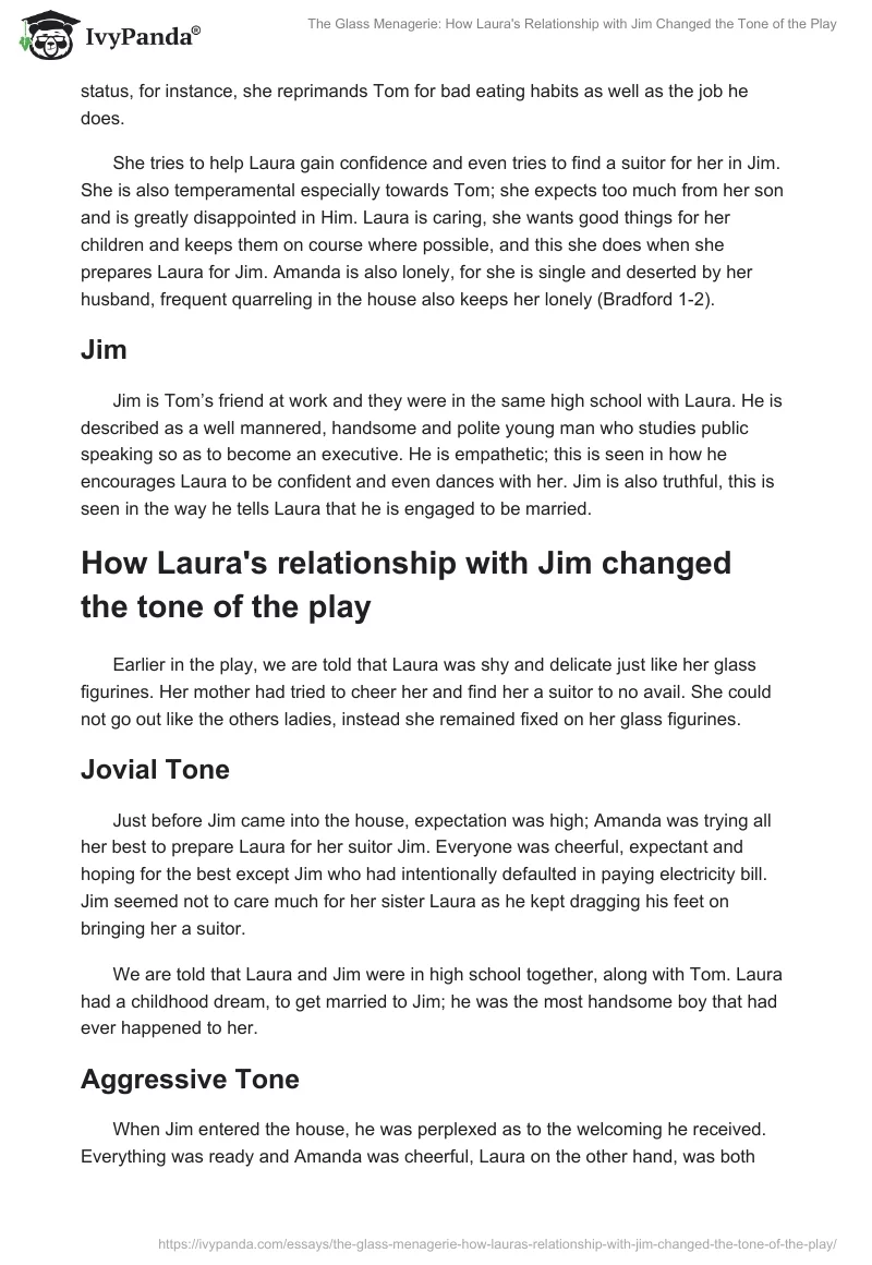 The Glass Menagerie: How Laura's Relationship With Jim Changed the Tone of the Play. Page 3