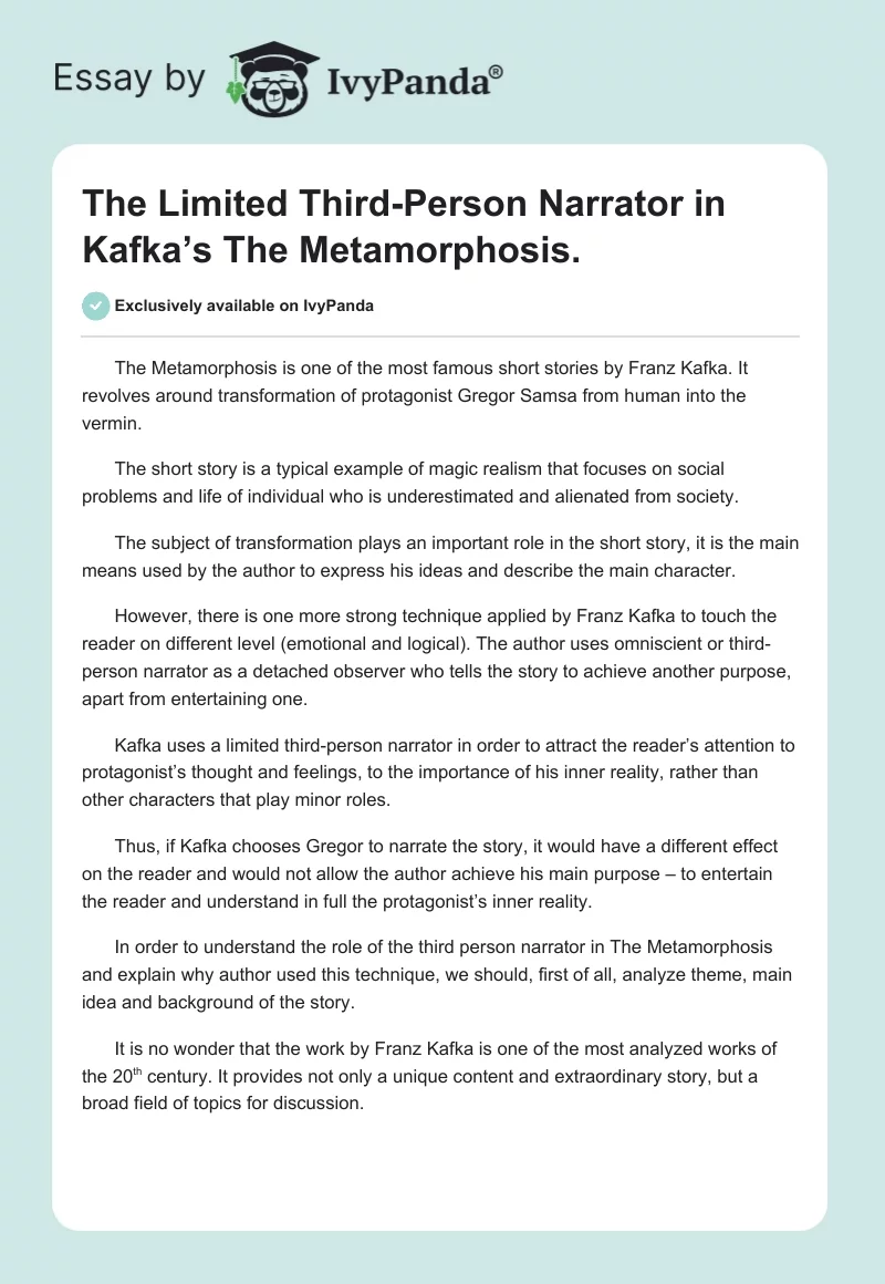 The Limited Third-Person Narrator in Kafka’s The Metamorphosis.. Page 1