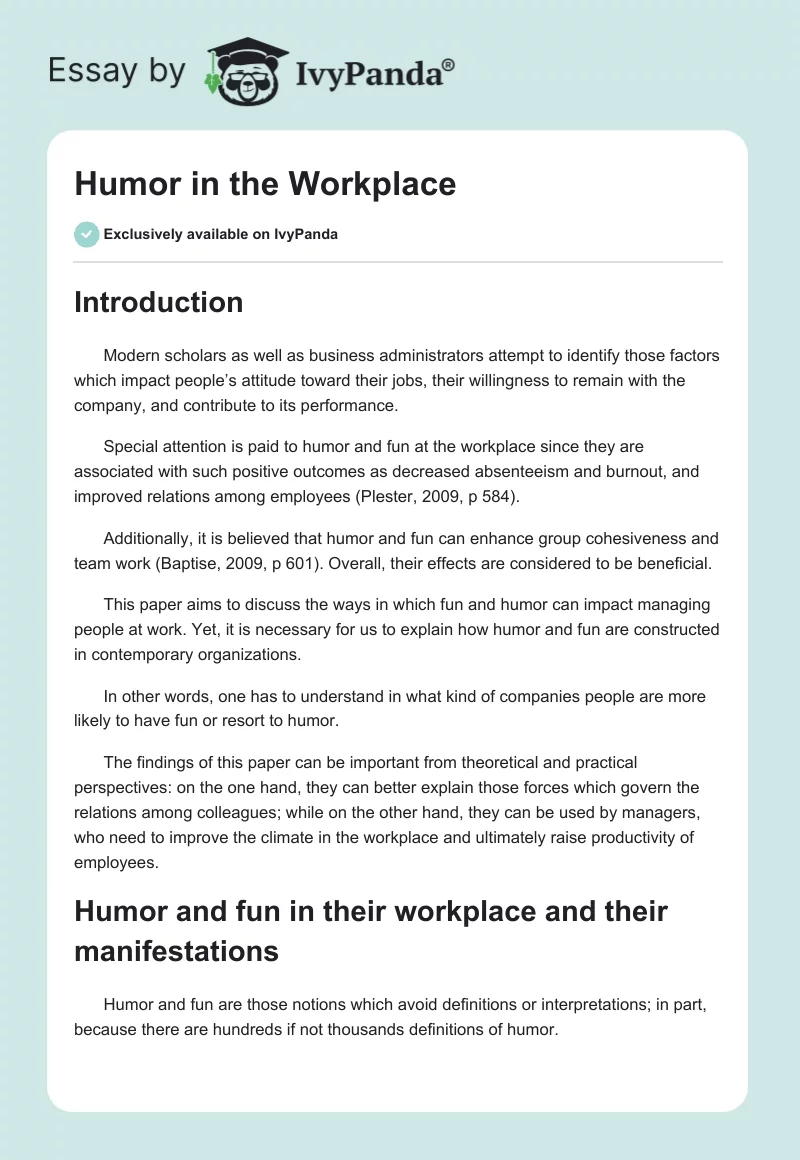 Humor in the Workplace. Page 1