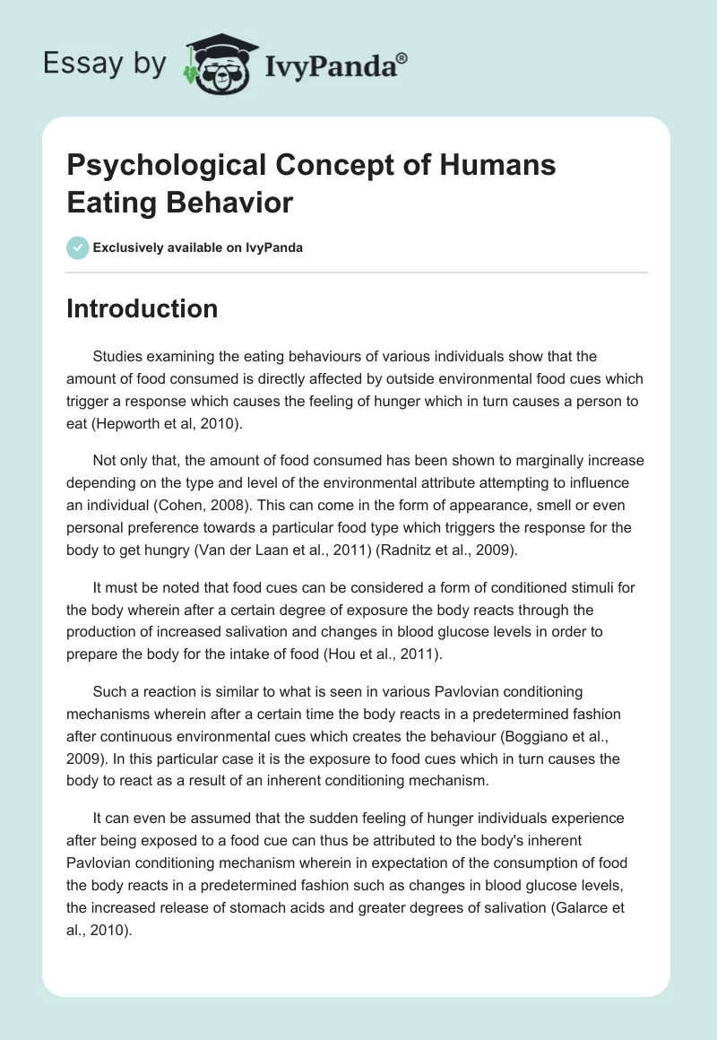 Psychological Concept of Humans Eating Behavior. Page 1