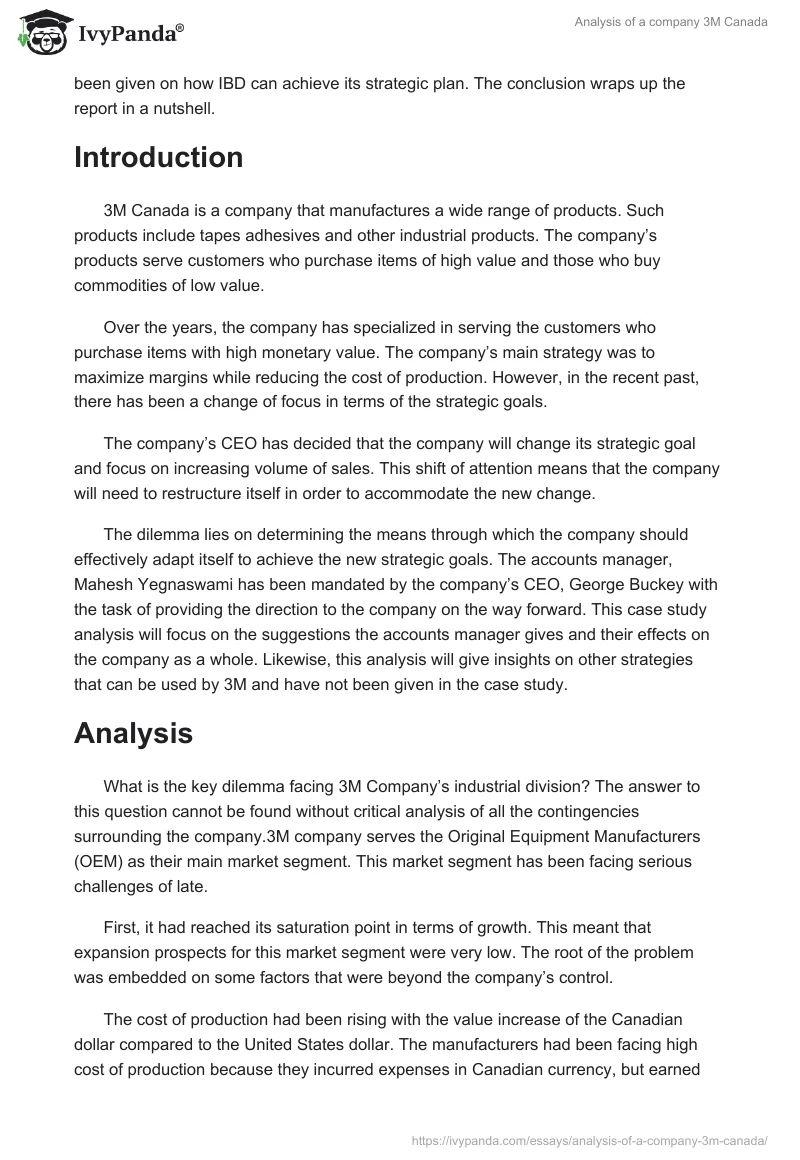 Analysis of a company 3M Canada. Page 2