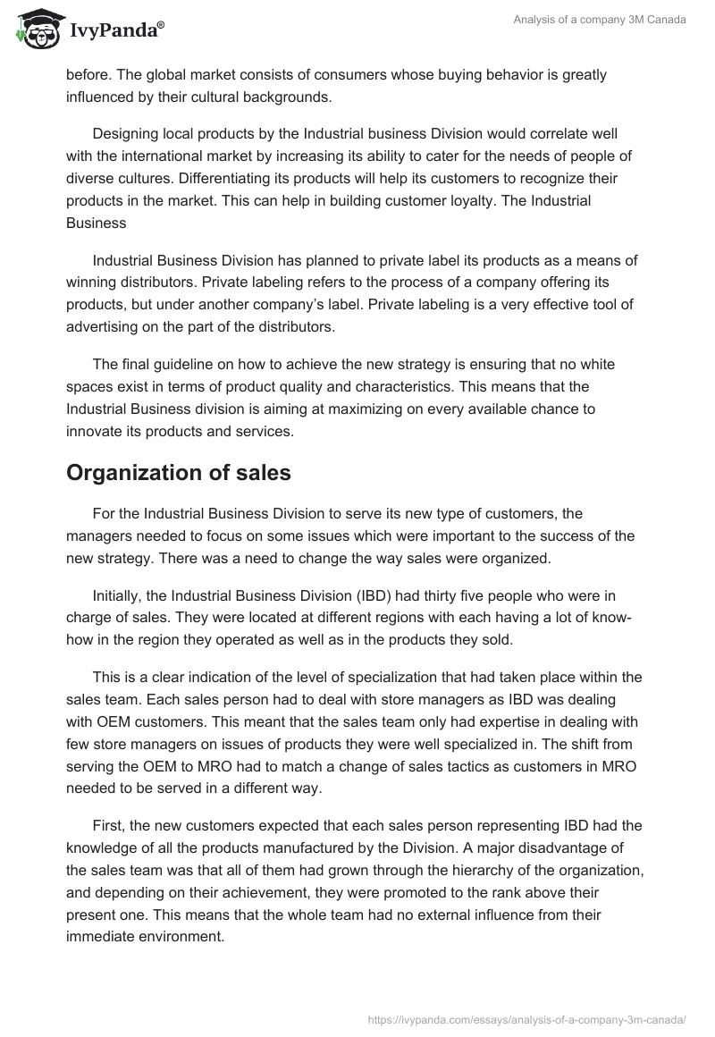 Analysis of a company 3M Canada. Page 5