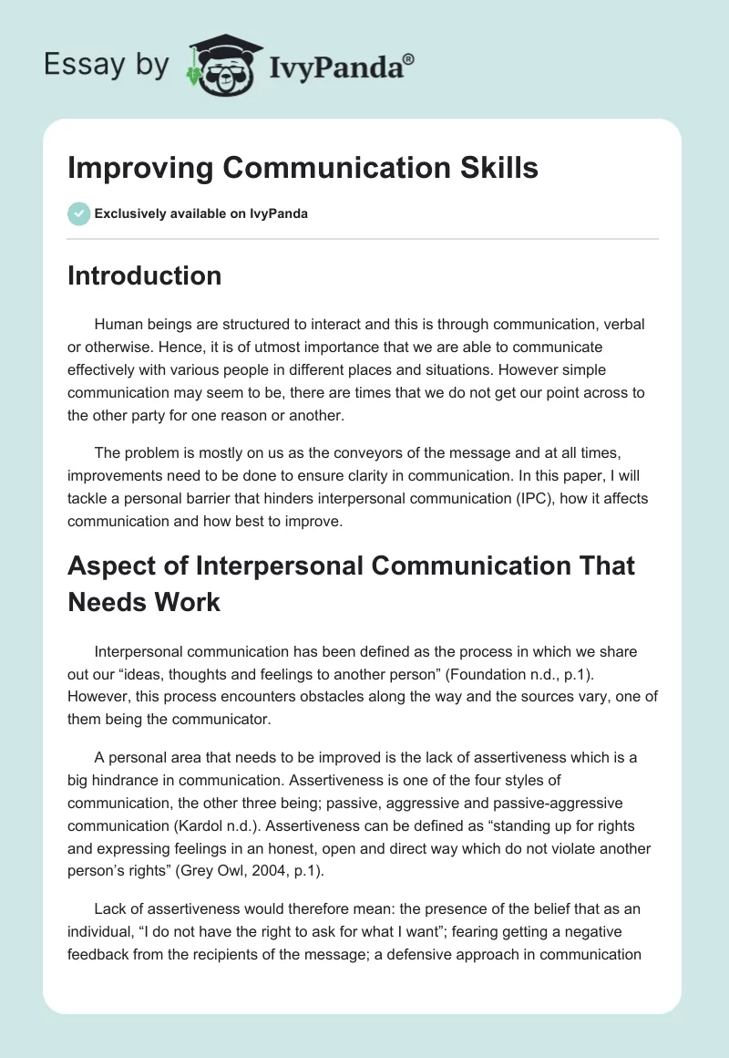 Improving Communication Skills. Page 1