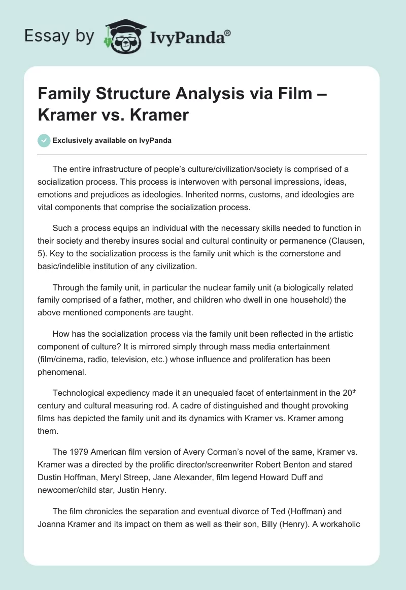 Family Structure Analysis via Film – Kramer vs. Kramer. Page 1