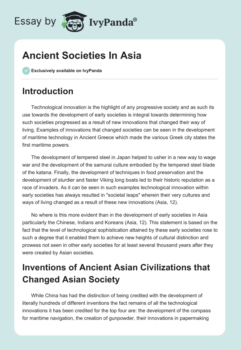 Ancient Societies In Asia. Page 1