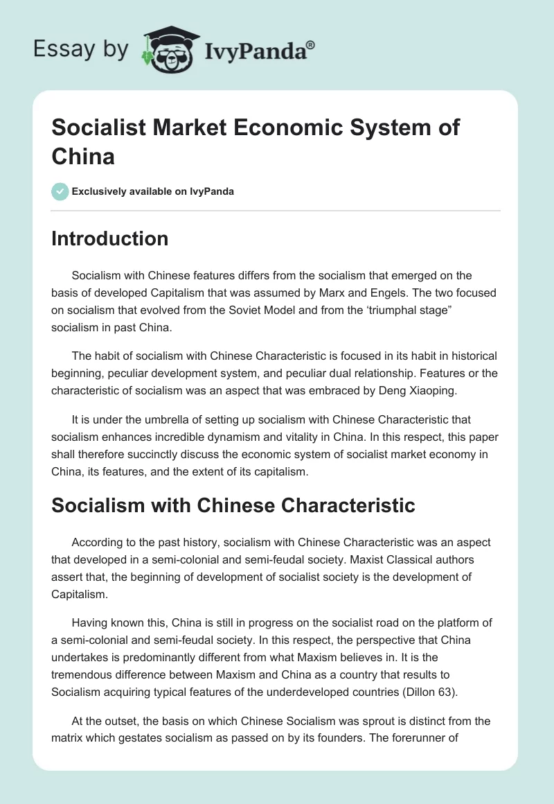 Socialist Market Economic System of China. Page 1