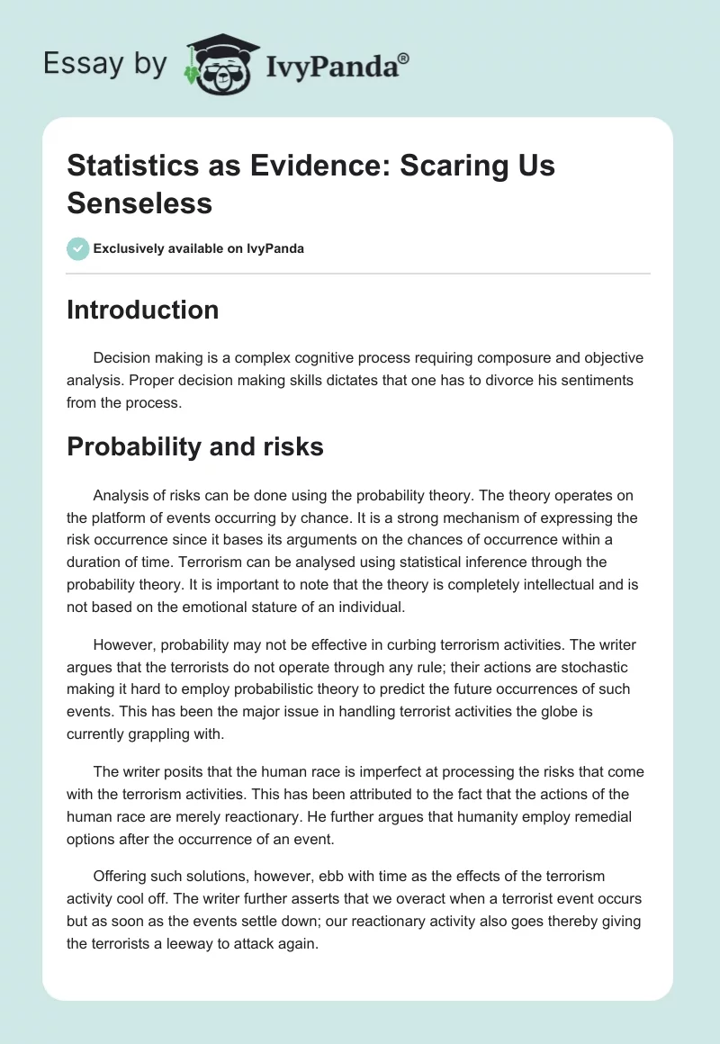 Statistics as Evidence: Scaring Us Senseless. Page 1
